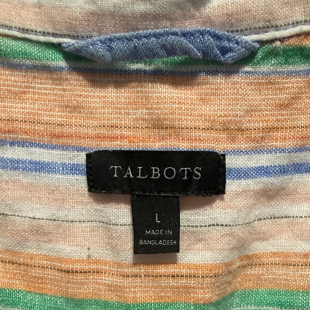 Talbots Striped Short-Sleeve Button-Down Linen Shirt Woman’s size large - Picture 2 of 5